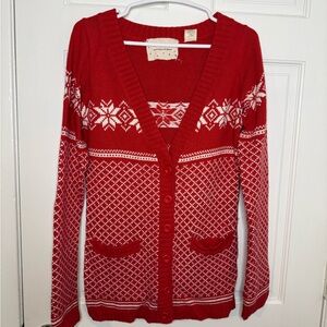 Cozy Red Patterned Cardigan